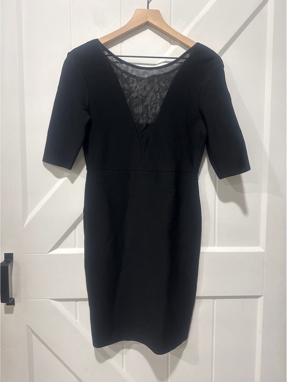 BCBGMAXAZRIA Jaydan Black Dress with Sheer Mesh Detail, NWT, Size S
